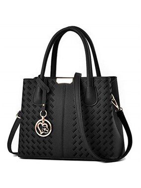 Black PU Leather Shoulder Tote Bag Crossbody Purse Handbag Satchel Zip Pocket